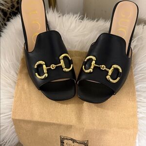 Black Mules with Gold Hardware